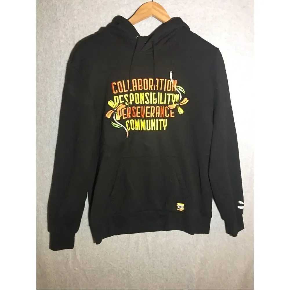 Womens Puma Hoodie Neon Embroidery Inspirational Floral Casual Black Winter
